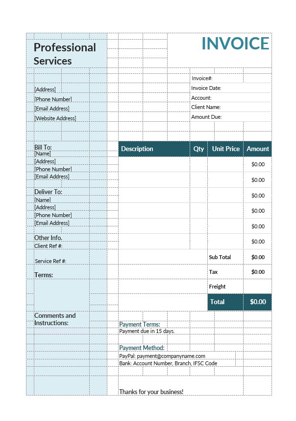 Professional Services Invoice Template PSD template